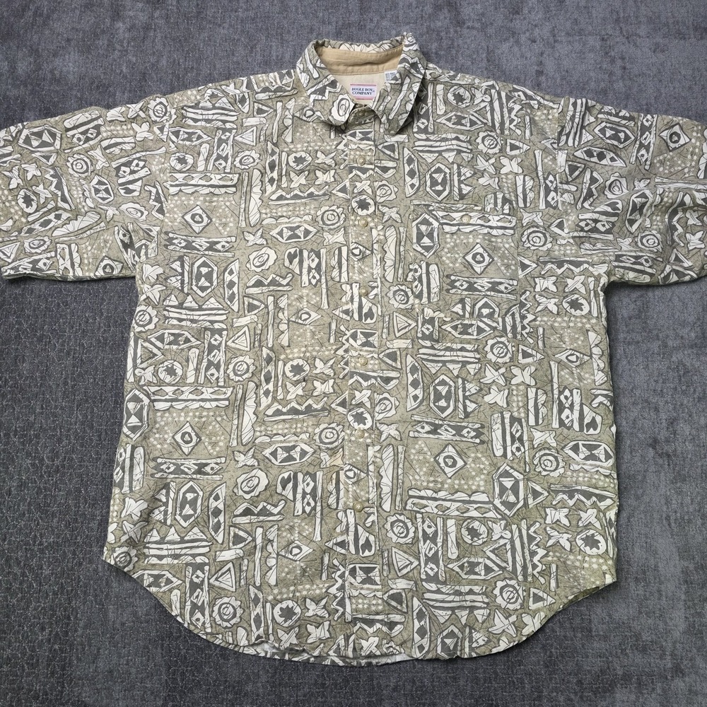 Vtg Bugle Boy Hawaiian Shirt Mens XL Ramie Cotton Blend Aztec Tiki Aloha Flaws